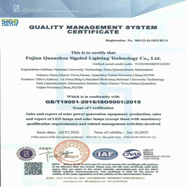 SIGOLED Memperoleh Sertifikasi Sistem Manajemen Mutu ISO9001!